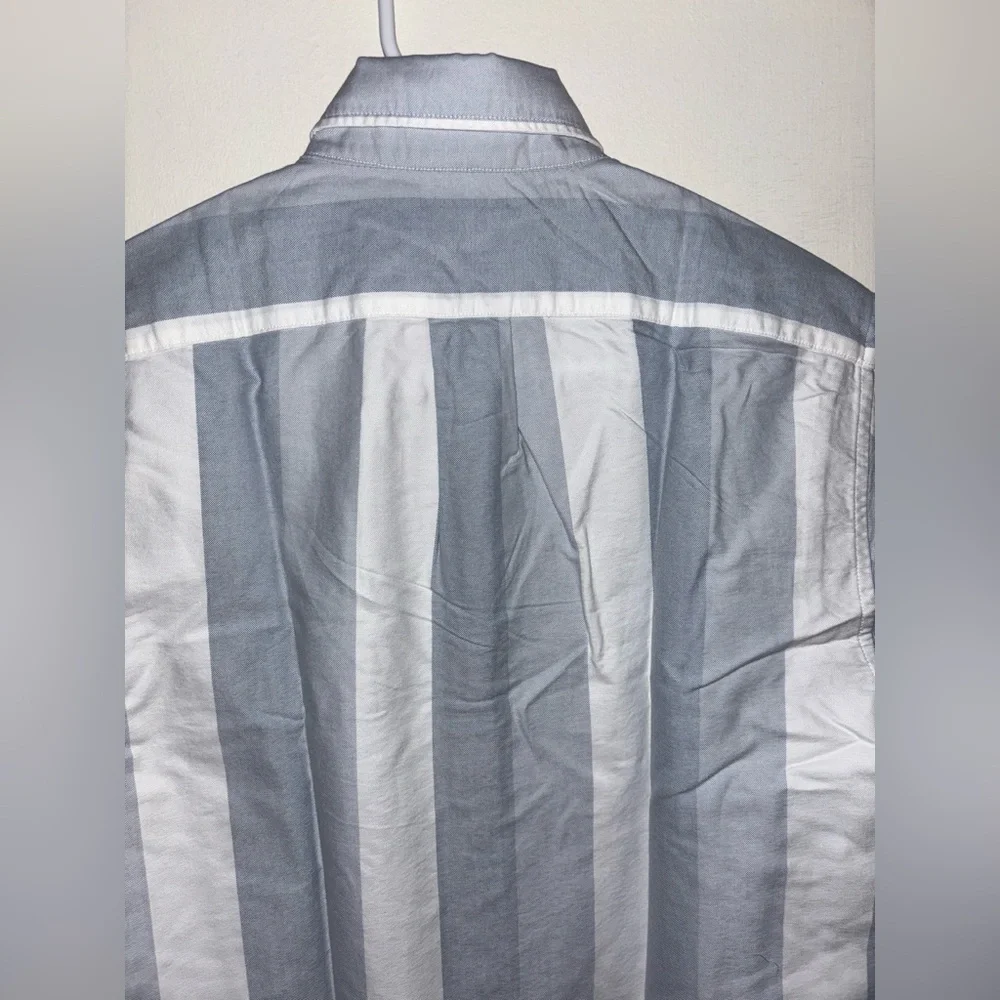 NWT J.Crew Short-sleeve cotton oxford shirt White Grey Blue Small Stripe Preppy